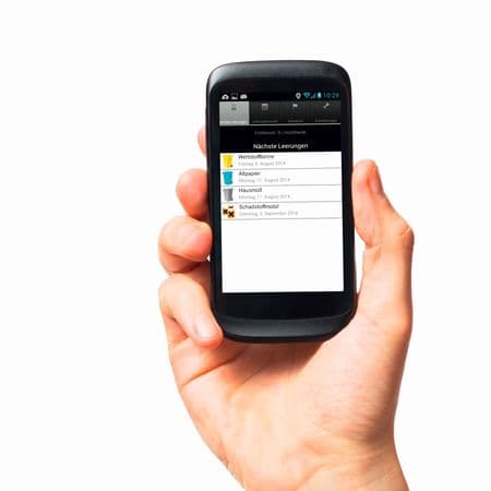 altes Handy mit Abfall App, die Termine aus 2014 zeigt.